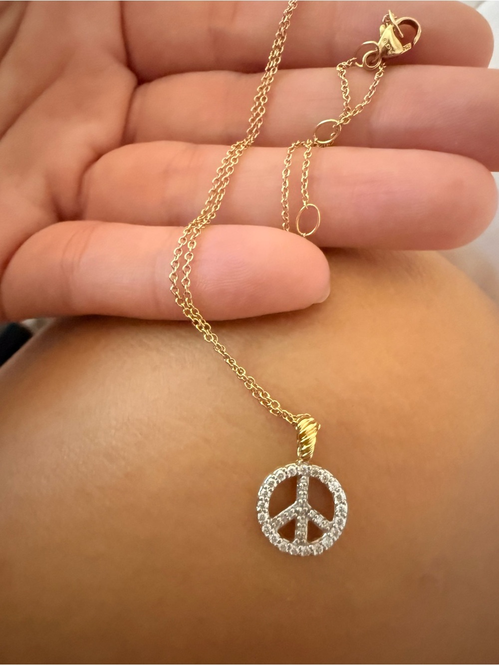 David Yurman cable collectibles peace sign necklace 18kt yellow gold diamonds